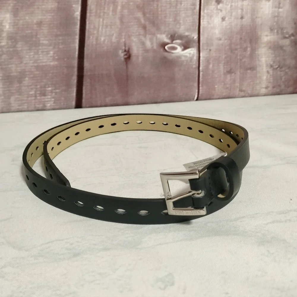 Steve Madden Sz Large Women's Black Belt Perforated Man Made Material Retro Work